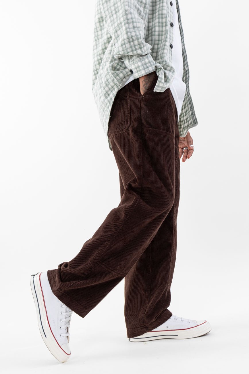 Buy Loose Fit Brown Corduroy Trousers Online – Urban Monkey®