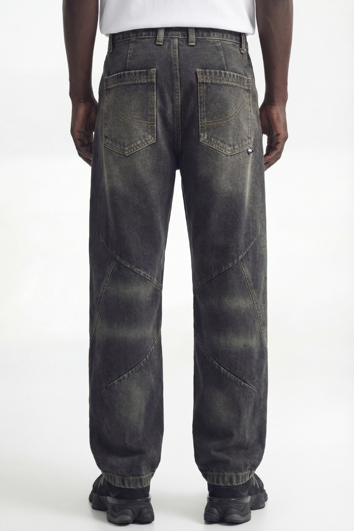 DIANTE RIVET DESIGN LOOSE DENIM ブラック Oxidized Relaxed Rivet Denim – Washed Black Wide-Leg Jeans | Urban