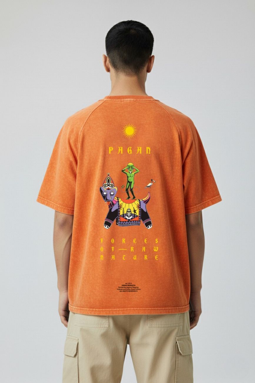Buy Bhootada 001 Orange Acid Wash Oversized Fit T-Shirt Online