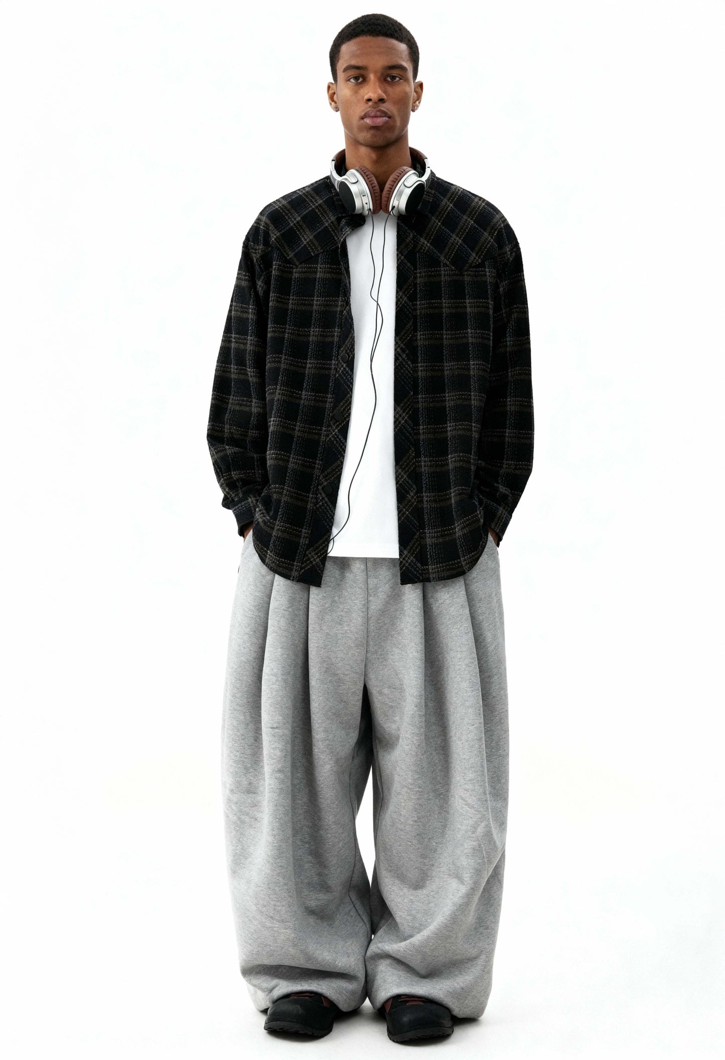 Plaid Long Sleeve Shirt // Black Urban Monkey®