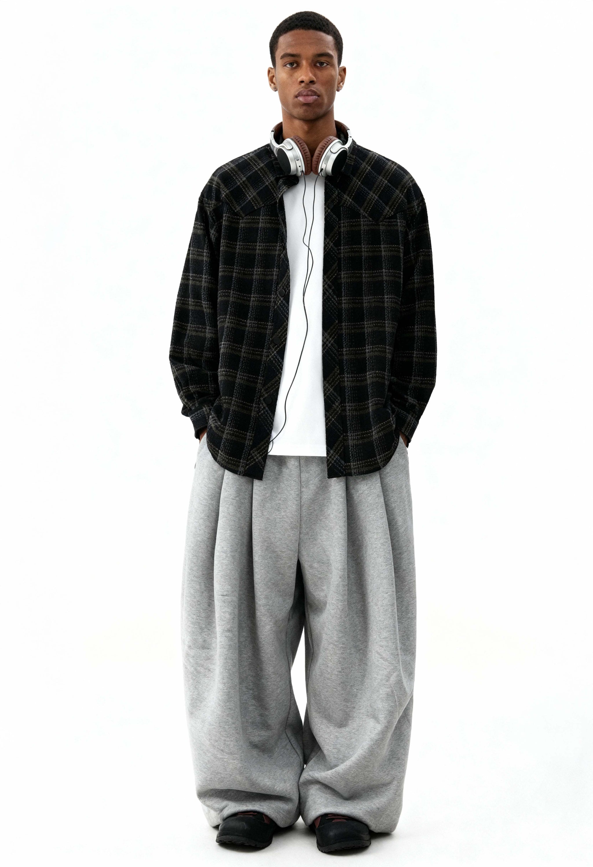 Plaid Long Sleeve Shirt // Black Urban Monkey®