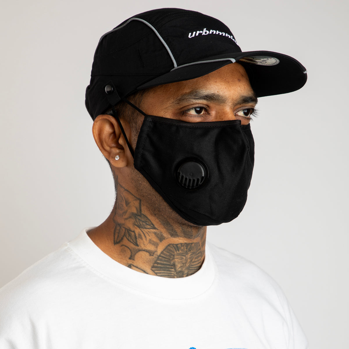 Black ripstop nylon cap with grey piping, with white embroidered logo Urban Monkey®