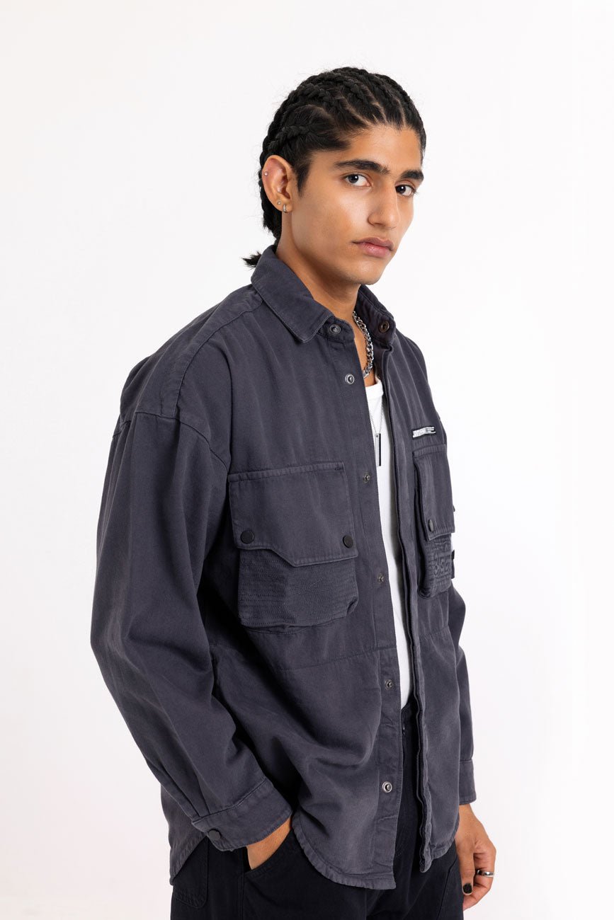 Cotton Twill Shacket // Graphite - Urban Monkey® - UM23A_SH_003B_XS