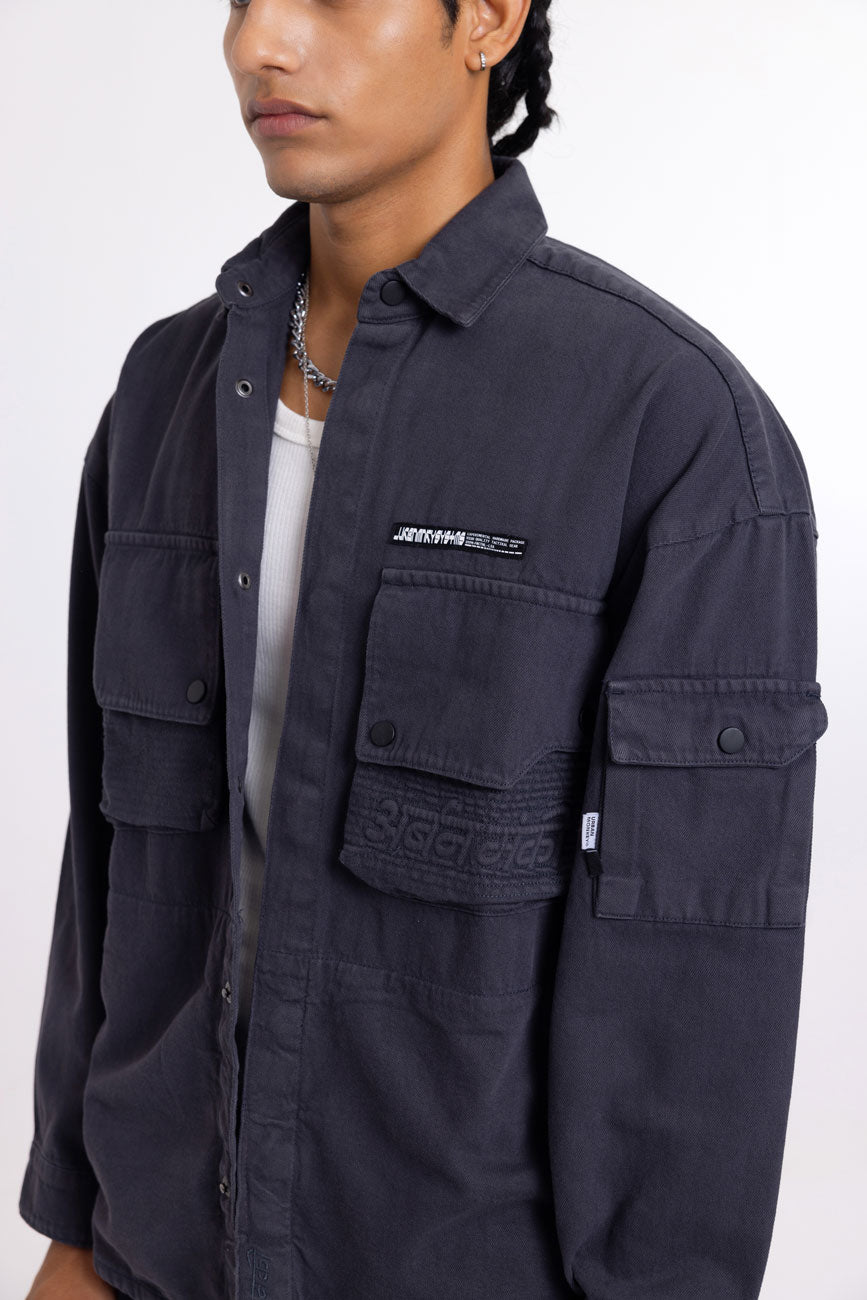 Cotton Twill Shacket // Graphite - Urban Monkey® - UM23A_SH_003B_XS