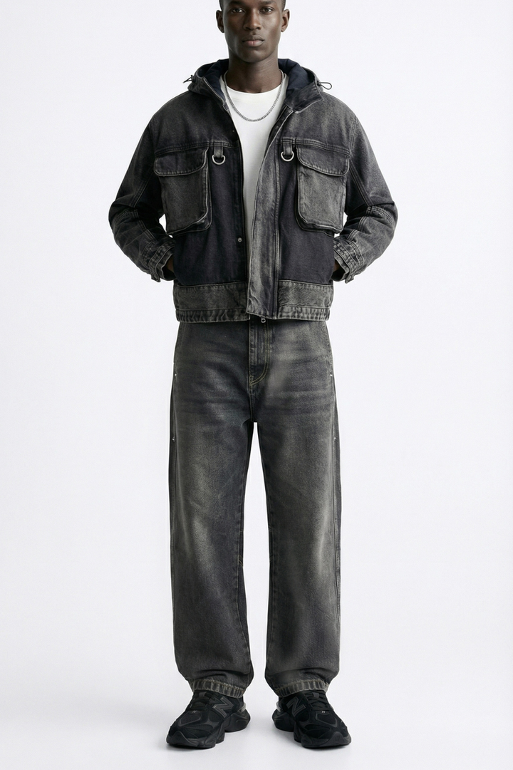 DIANTE RIVET DESIGN LOOSE DENIM ブラック Oxidized Relaxed Rivet Denim – Washed Black Wide-Leg Jeans | Urban