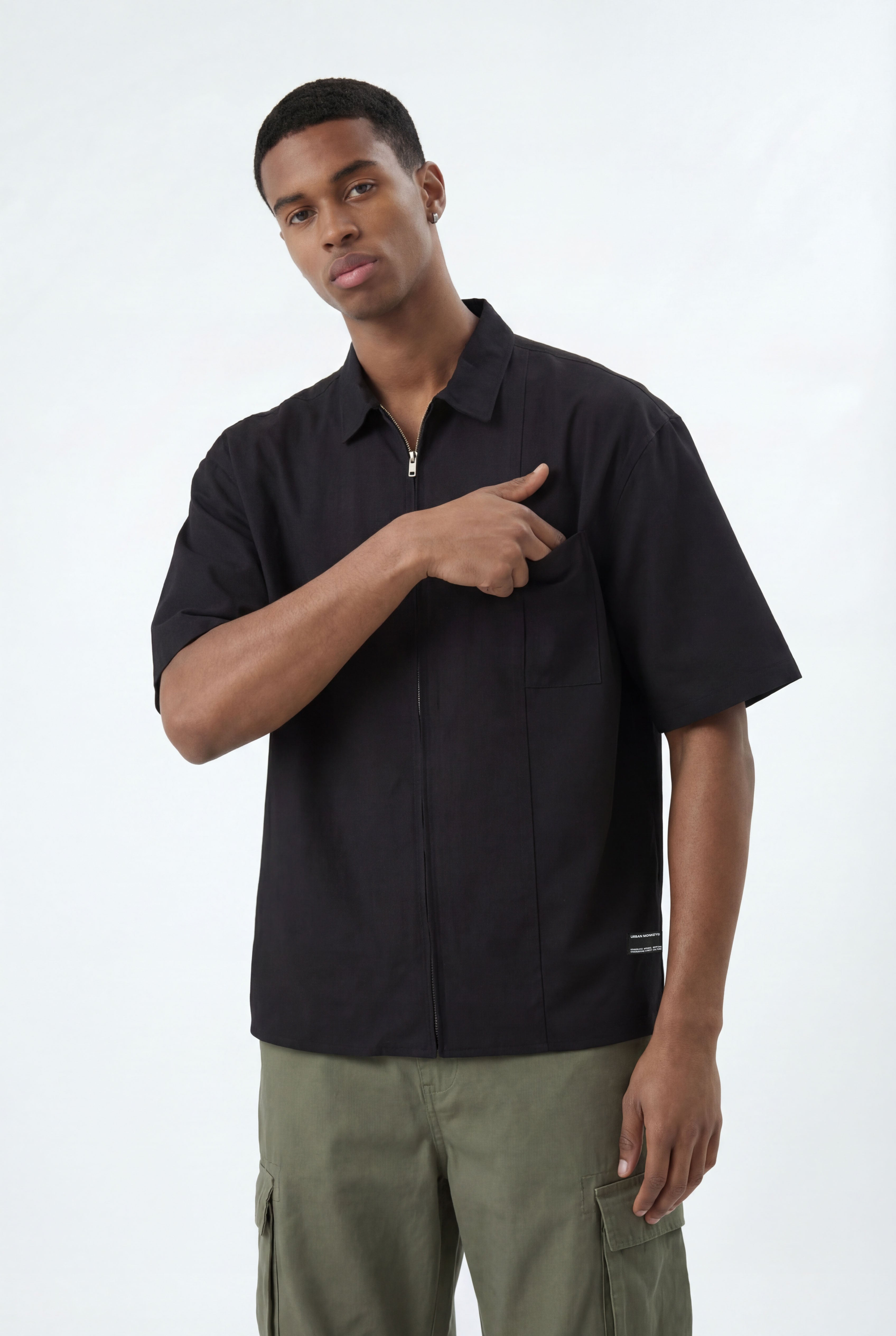 Black Zip Up Shirt Oversized Fit with Zipper Closure | Urban