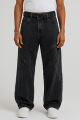 Cross Pleated Wide Leg Jeans // Washed Black - Urban Monkey® - 25PNLF4_BK_XS/26