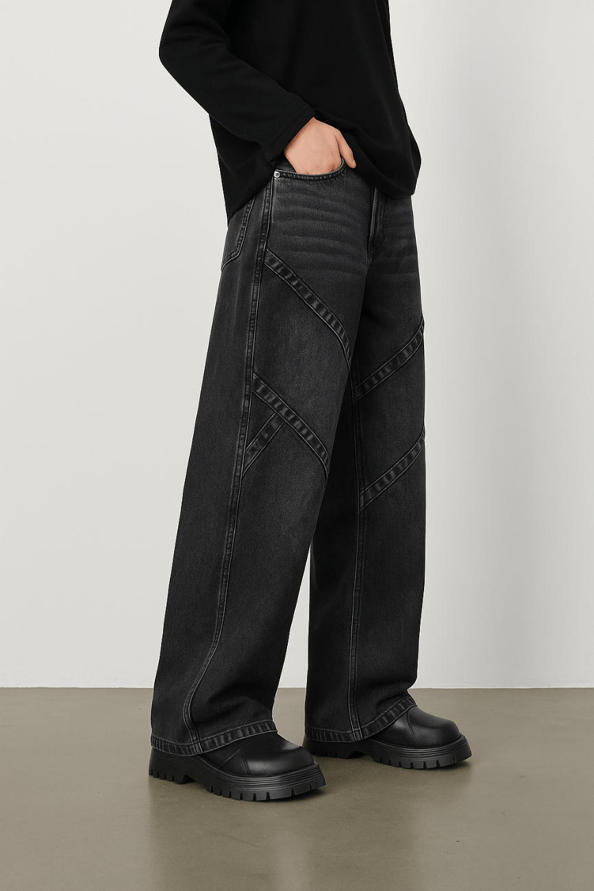 Cross Pleated Wide Leg Jeans // Washed Black - Urban Monkey® - 25PNLF4_BK_XS/26