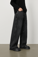 Cross Pleated Wide Leg Jeans // Washed Black - Urban Monkey® - 25PNLF4_BK_XS/26