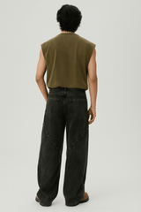 Cross Pleated Wide Leg Jeans // Washed Black - Urban Monkey® - 25PNLF4_BK_XS/26