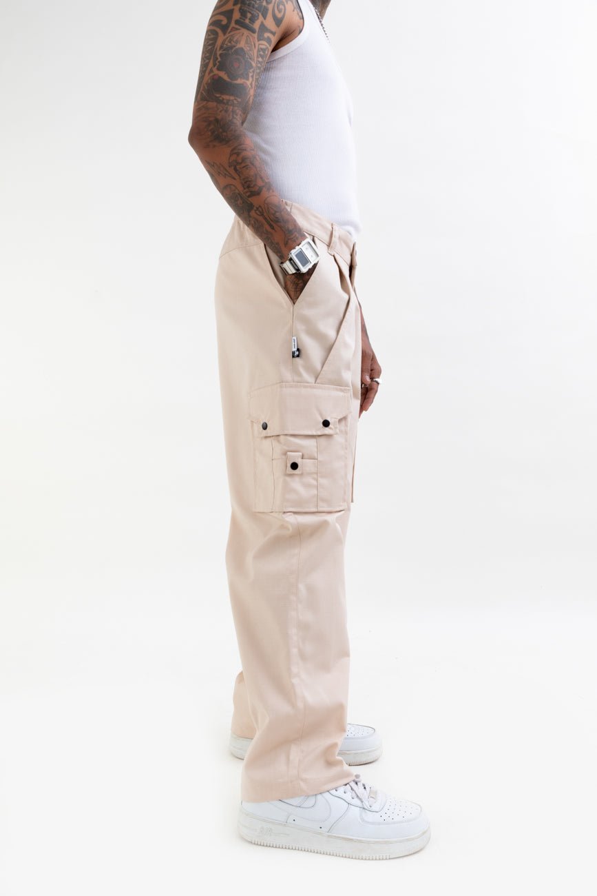 Ripstop Wide Leg Cargo Pants // Beige - Urban Monkey® - CRG001_BEI_S