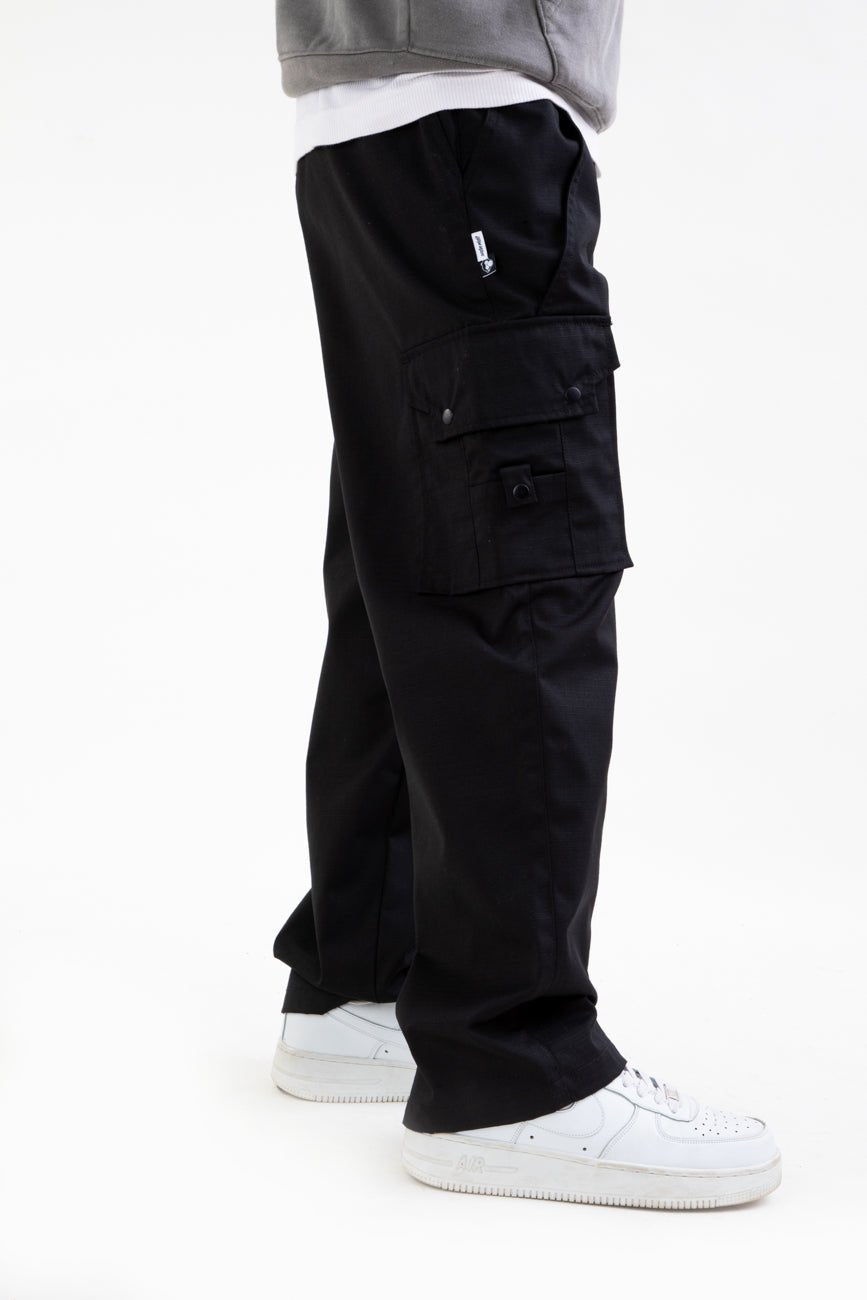Ripstop Wide Leg Cargo Pants // Black - Urban Monkey® - CRG001_BLK_S