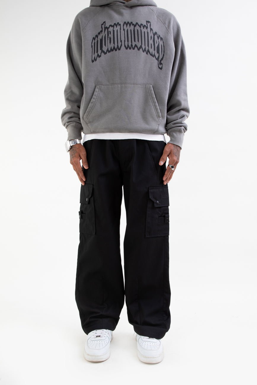 Ripstop Wide Leg Cargo Pants // Black - Urban Monkey® - CRG001_BLK_S
