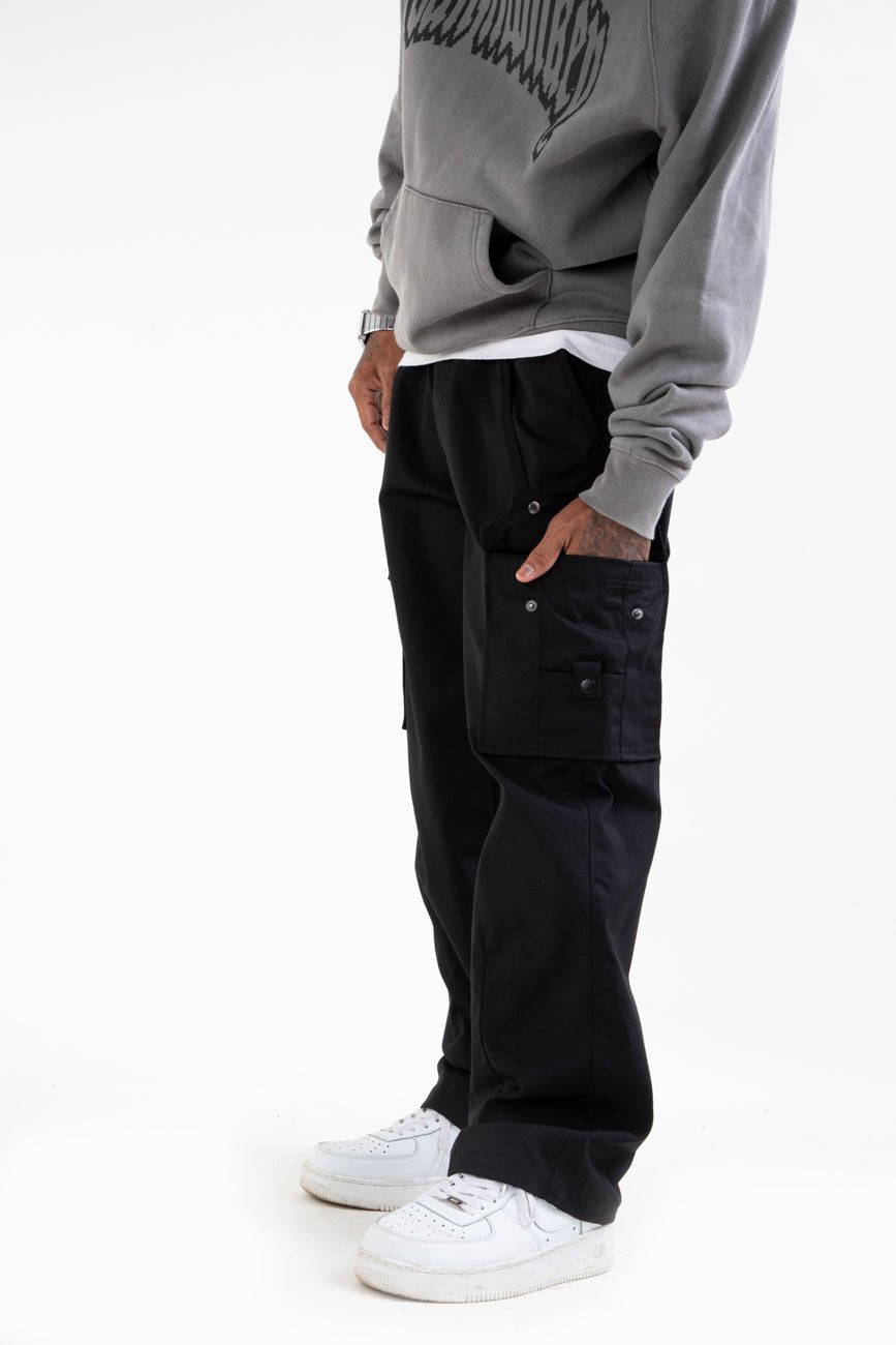 Ripstop Wide Leg Cargo Pants // Black - Urban Monkey® - CRG001_BLK_S