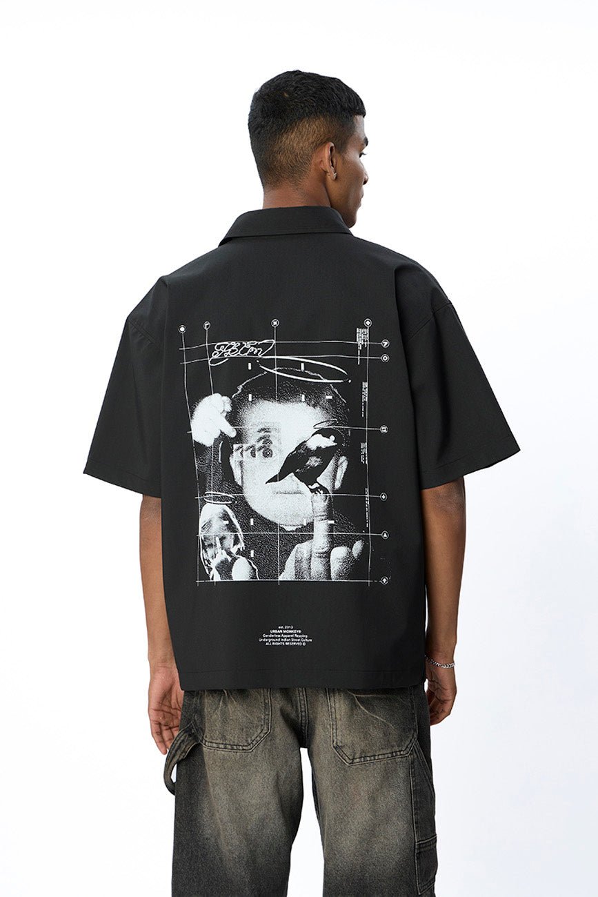 Short Sleeve Black Shirt // System Error - Urban Monkey® - UM24_CORE_SH028_S