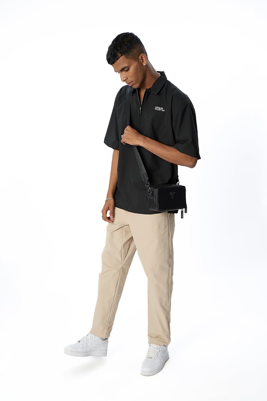 Short Sleeve Half Zipper Shirt // Black - Urban Monkey® - UM24_CORE_SH012_S