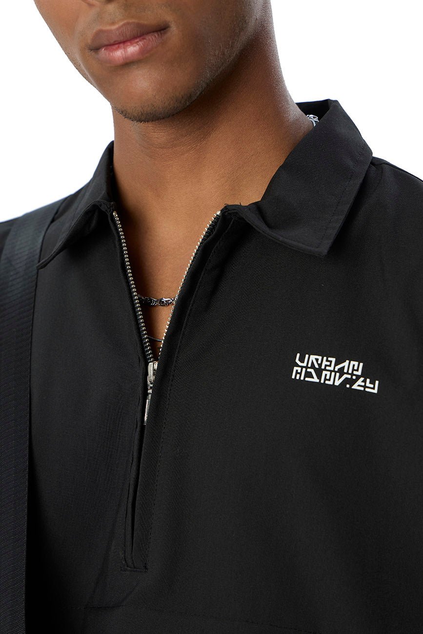 Short Sleeve Half Zipper Shirt // Black - Urban Monkey® - UM24_CORE_SH012_S