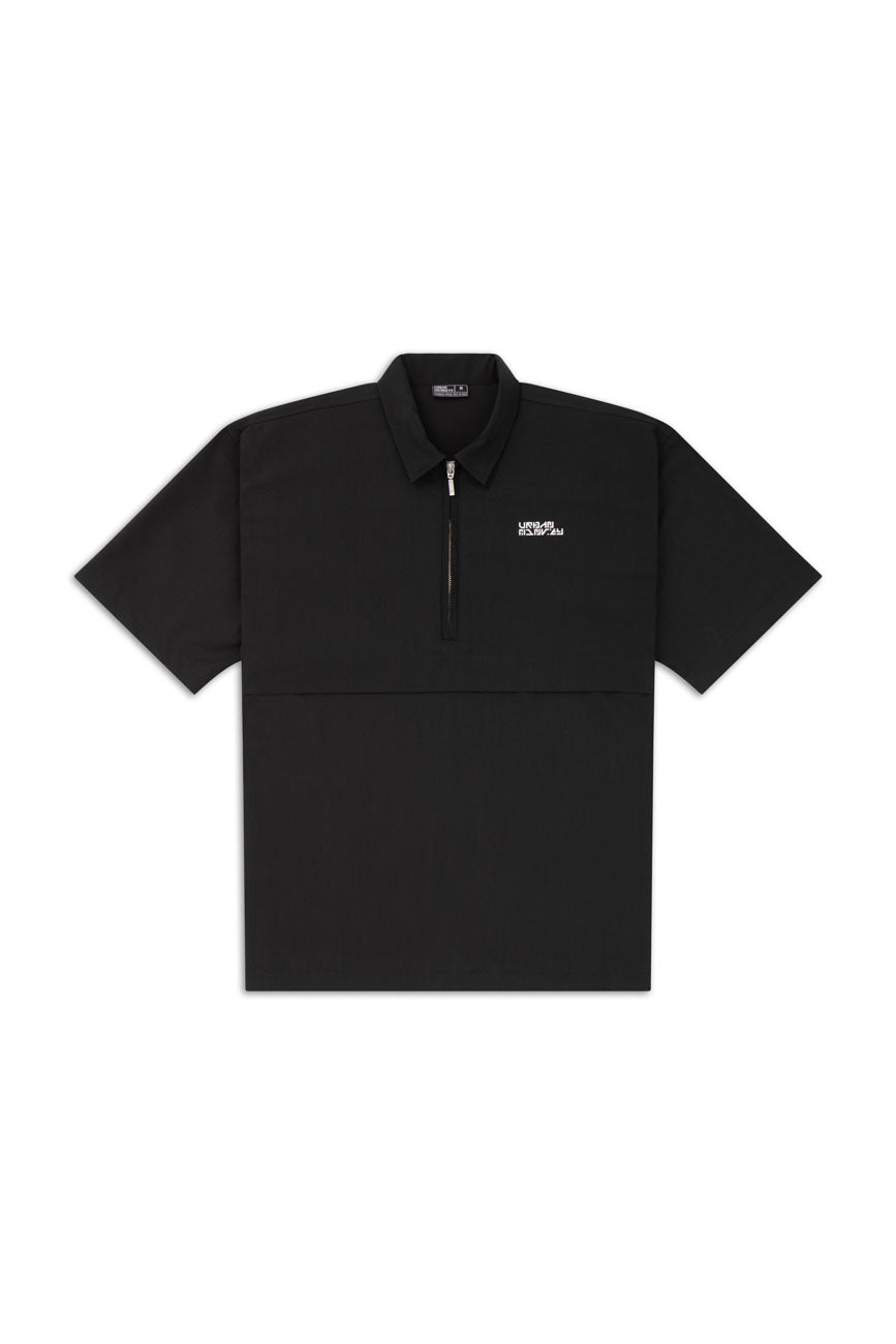 Short Sleeve Half Zipper Shirt // Black