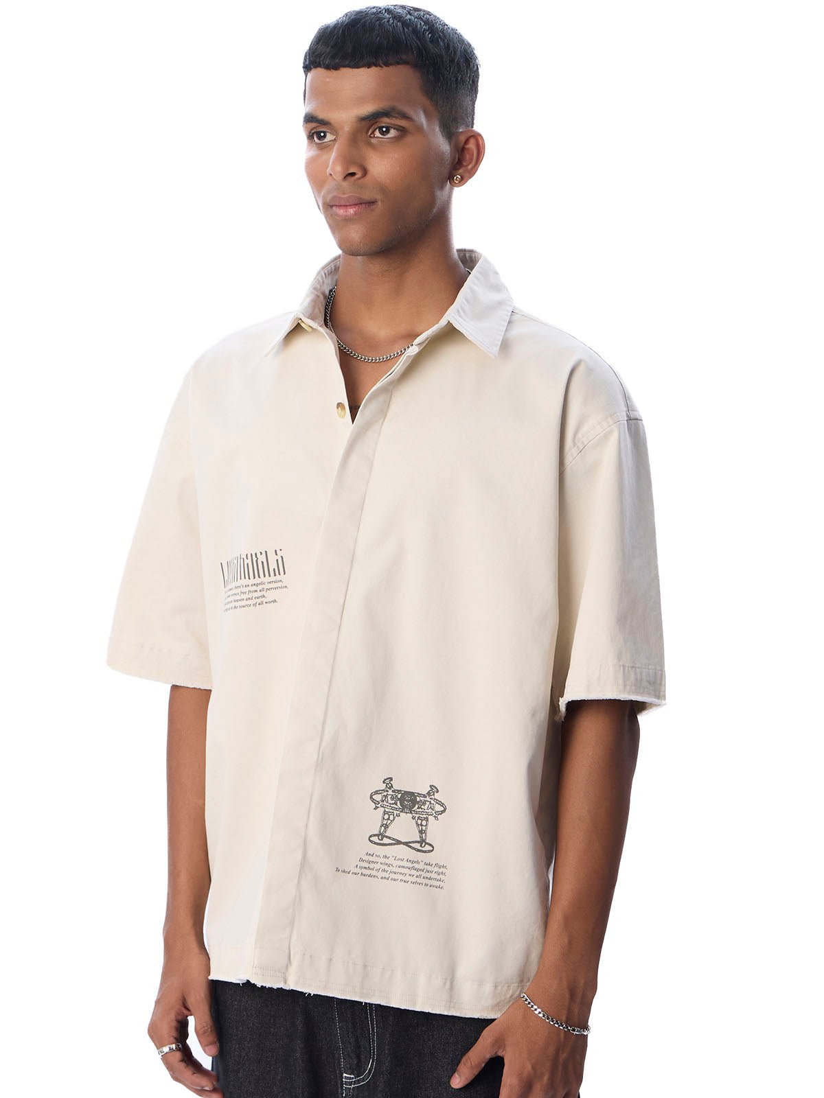 Short Sleeve Off White Shirt // Lost Angels - Urban Monkey® - 25SHBF7_BE_S