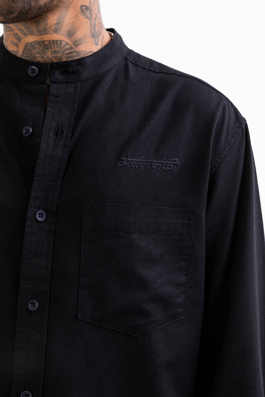 Aqua Block Ebony Maze Linen Shirt